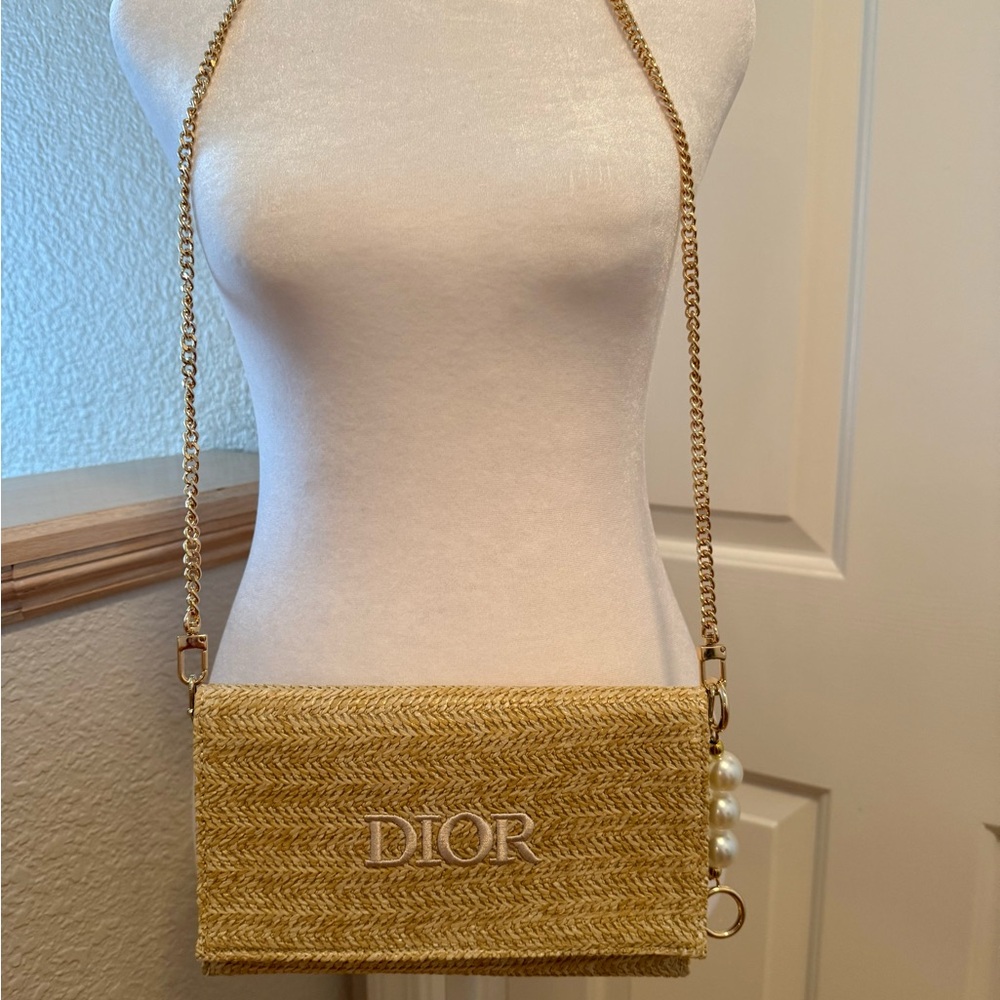 Dior Beige Woven Raffia Crossbody with Chain - Picture 2 of 3